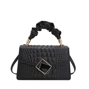 Sac à bandoulière noir chic à motif crocodile avec poignée plissée et fermoir doré