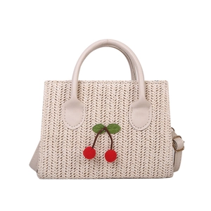 Fashion woven cherry crossbody bag for women with cream texture and leather strap