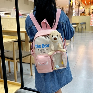 Zaino Per Bambini Zainetto Scolastico Con Orsetto Di Peluche Tela Color Block Prescolare Bambino Ragazzi Ragazze Borsa Alla Moda Finestra Trasparente