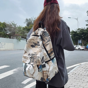 Unisex large capacity graffiti camo backpack with multi-pockets for travel and school