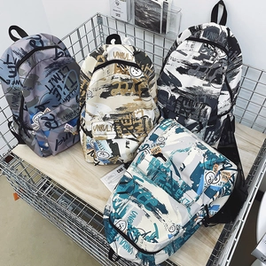 Graffiti printed street style backpack collection with four different color patterns