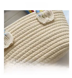 Macro view showing detailed spiral cotton weave texture and colorful braided handle
