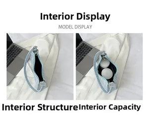 Detail view of the blue tweed shoulder bag interior structure and large capacity display