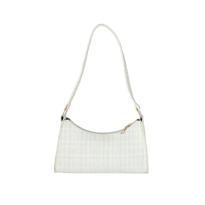 Sac à épaule chic en tweed beige avec texture tissée et détails dorés pour femme