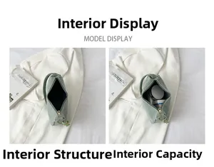 Interior view showing capacity of light green corduroy shoulder bag with zip closure