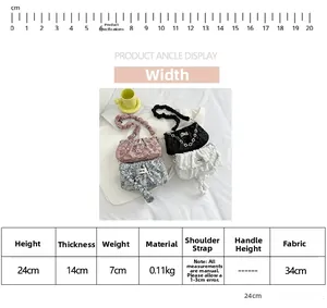 Size chart and dimensions for the ruched cloud shoulder bag with floral chain detail