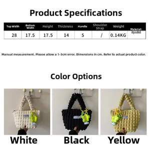 Size chart for stylish bubble pleated tote bag with precise product dimensions