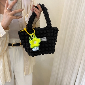Fashionable black bubble cloud tote bag with sun flower pendant and interior zipper