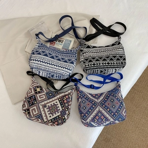 Ethnic geometric pattern shoulder bags in four styles with adjustable straps for summer