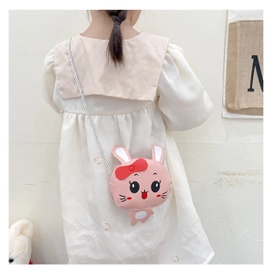 Bolso bandolera rosa con forma de conejo y lazo rojo para niña pequeña