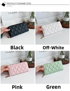 Eleganti portafogli in ecopelle trapuntata nero, bianco crema, rosa e verde con zip oro