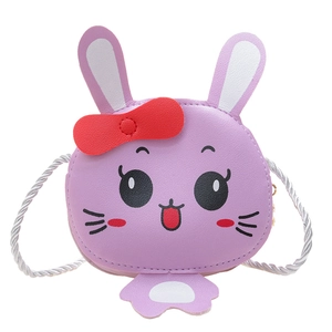Lindo bolso bandolera de conejo morado para niñas con lazo rojo y detalles en blanco