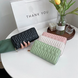 Stylish quilted long clutch wallets for women in black, pink, white and green colors