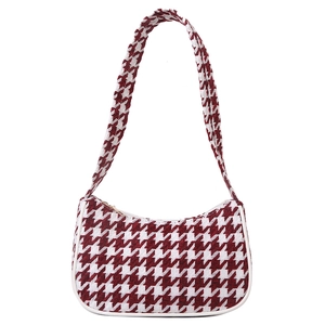 Klassieke rood-witte houndstooth baguette-tas met gebogen silhouet en gouden rits