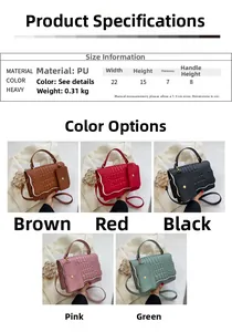 Detailed size chart and multi-color options for pleated crocodile embossed handbag