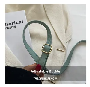 Adjustable light green PU leather shoulder strap with elegant gold metal buckle detail