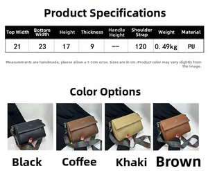 Guide des tailles montrant les dimensions du sac bandoulière en cuir PU avec sangle large