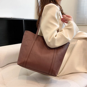 Women Geometric Quilted Tote Bag PU Leather Large Capacity Shoulder Handbag Commuter Work Casual Minimalist Fashion