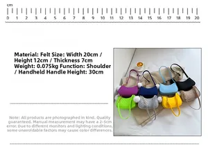 Detailed size specifications of the minimalist felt crossbody bag with dimensions and weight