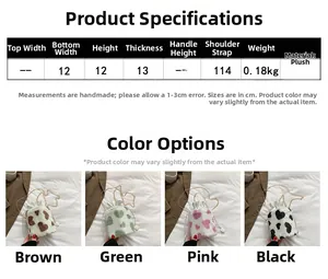 Detailed size specifications for heart pattern plush bucket bag with chain strap