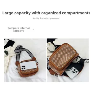Internal view of brown studded crossbody bag showing large capacity for daily items