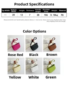Detailed sizing chart and color guide for a small vintage PU leather dumpling handbag