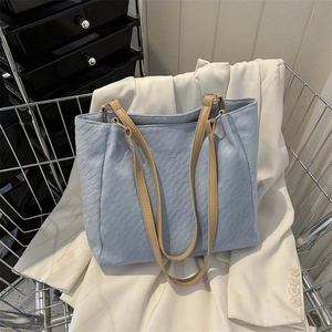 Sac Cabas en Velours Côtelé pour Femmes Grande Capacité Sac à Épaule Texture Gaufre Avec Sangles en Similicuir Sac à Main