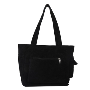 Sac fourre-tout en velours côtelé noir avec poche avant zippée pour les cours ou le travail