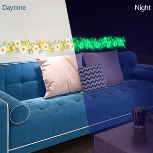 Luminous daisy wall stickers showing daytime floral look and night glowing effect