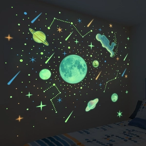 833pcs luminous galaxy wall stickers with realistic moon, astronaut and glowing stars