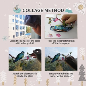 Step-by-step installation guide for hummingbird and floral static glass window stickers