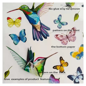 Double-sided hummingbird and butterfly static cling window stickers without glue residue