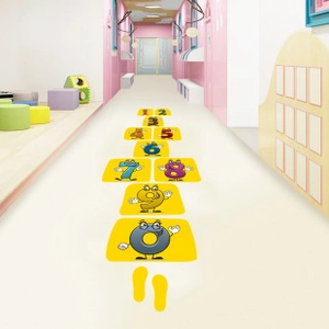 Close-up of 0-9 colorful dinosaur cartoon numbers for kids hopscotch floor decals