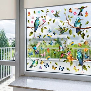 Vibrant hummingbird and butterfly static cling stickers for decorative glass window display