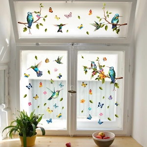 Double-sided hummingbird and butterfly static window clings for colorful glass decoration