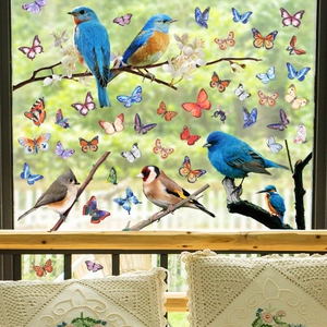 Colorful Bird Butterfly Window Stickers Static Cling PVC Double Sided Glass Decals Removable No Glue Decorative