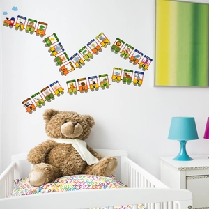 Animal alphabet train wall stickers for kids nursery with colorful A-Z educational design