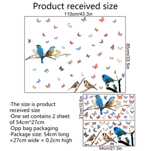 Colorful birds and butterflies window clings set for glass decoration 110x85cm