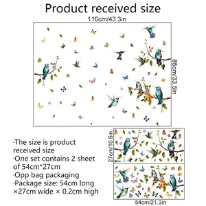 Static cling window film with hummingbirds and butterflies floral design sized 110x85cm