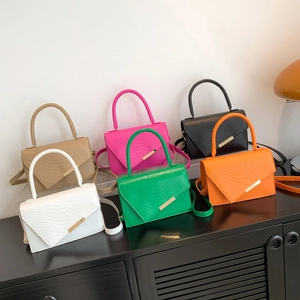 Retro crocodile pattern mini top-handle bags in six vibrant colors with gold metal buckles