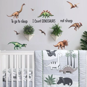 Stickers muraux dinosaures avec citation artistique pour chambre d'enfant
