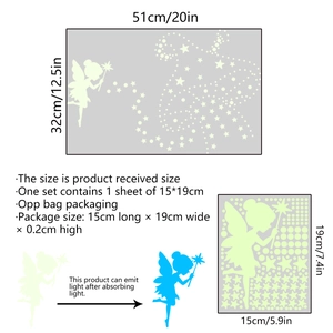 Glow in the dark fairy and stars wall stickers dimensions and night luminous effect display