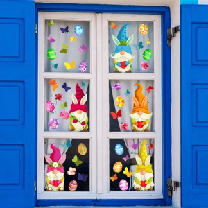 Adesivi elettrostatici pasquali per finestre con gnomi coniglietti e uova colorate decorativi