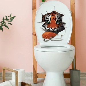 Realistic 3D tiger head wall sticker for toilet seat with creative hole breaking effect