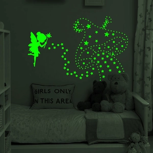 Luminous fairy and star wall stickers for glow-in-the-dark kids' bedroom decor