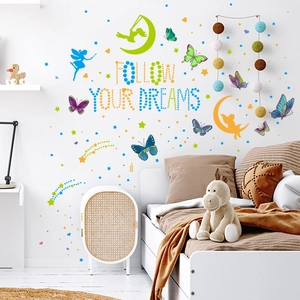 Stickers muraux féeriques papillon phosphorescents avec citation Follow Your Dreams