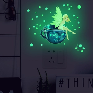 Glow In The Dark Fairy Mermaid Moon Wall Stickers Luminous PVC Switch Stickers For Kids Bedroom Living Room Decor