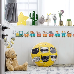 Cartoon animal train wall sticker with A-H alphabet for kids nursery room decor