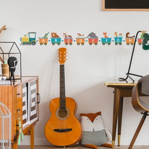 Cartoon animal alphabet train wall sticker for kids room decoration featuring letters A-I