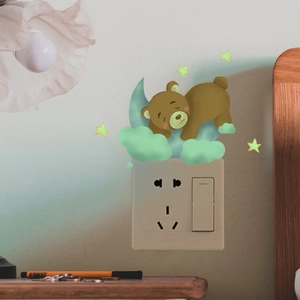 Glow In The Dark Wall Stickers Luminous Cartoon Moon Bear Elephant Stars PVC Self Adhesive Bedroom Kids Room Decor